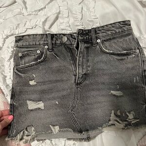 Zara Distressed Black Denim Skirt